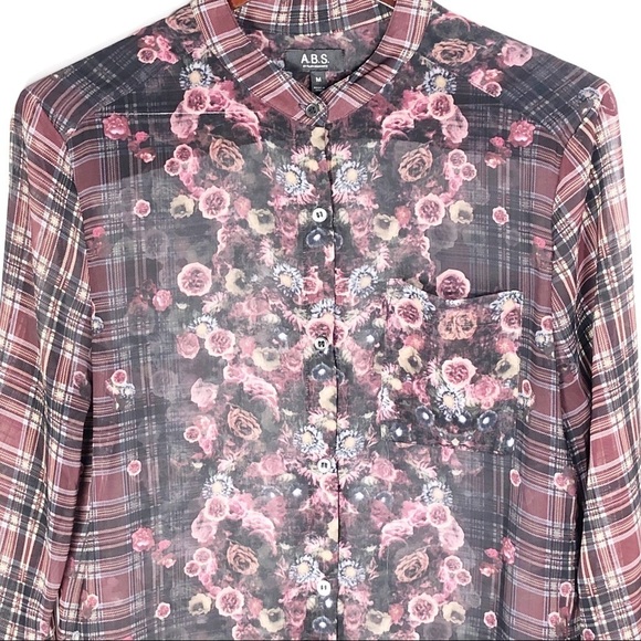 ABS Allen Schwartz Floral Plaid Sheer Blouse M - Picture 16 of 16